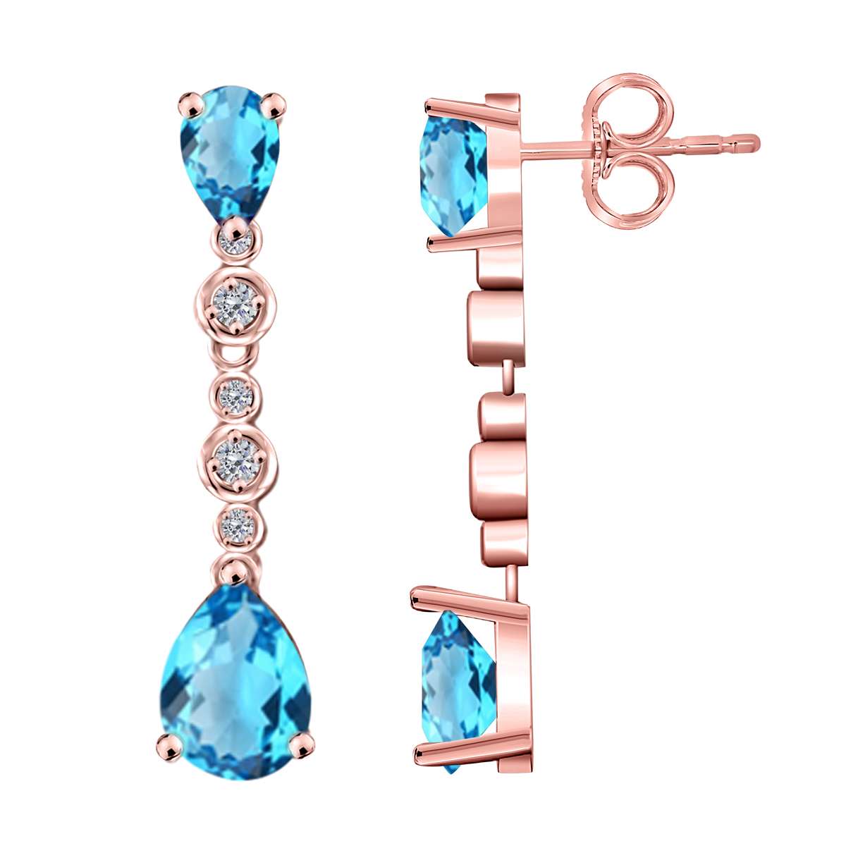 3.00 Carat Blue-topaz & Diamond Dangle Earrings For Women In 10K Solid Rose White & Yellow Gold