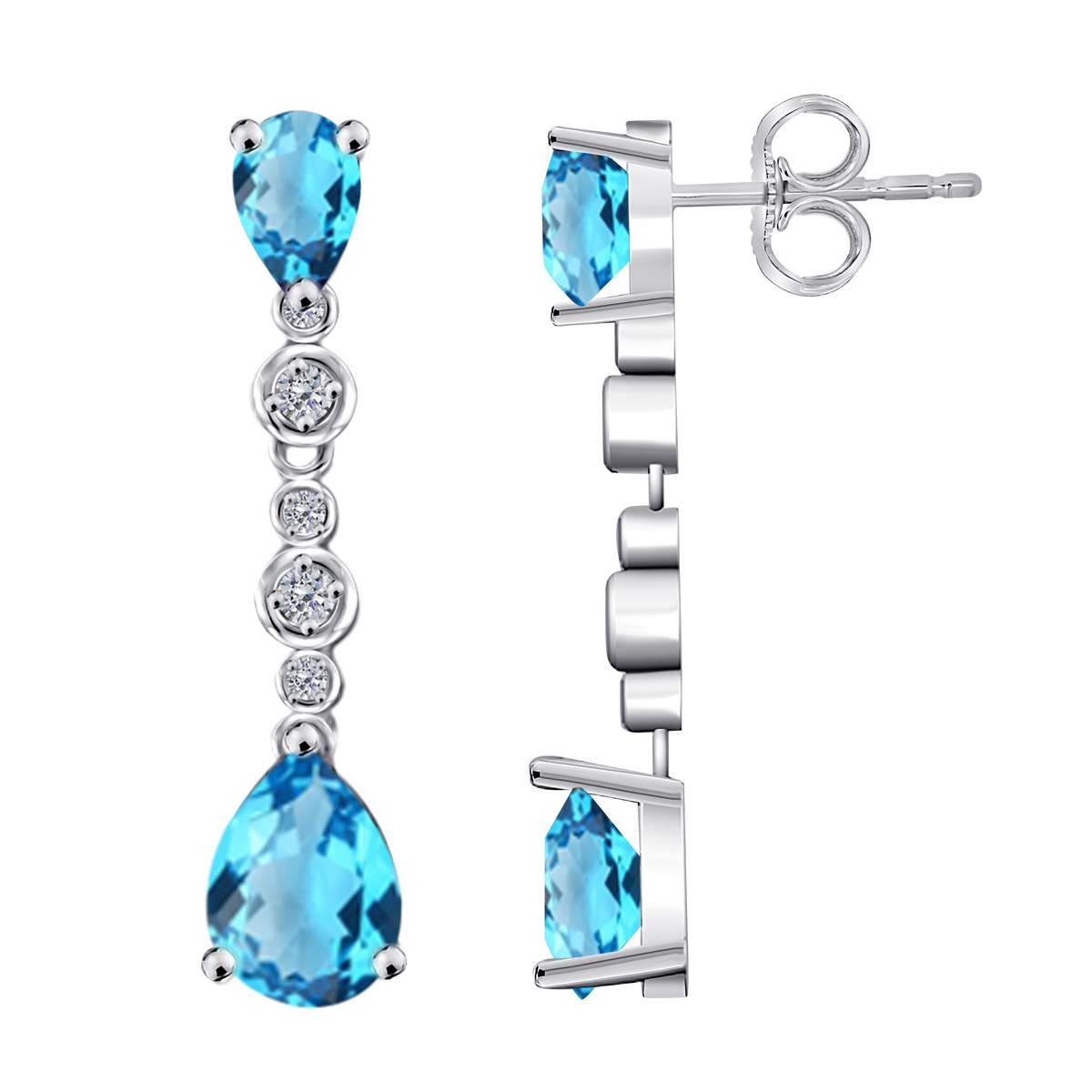 3.00 Carat Blue-topaz & Diamond Dangle Earrings For Women In 10K Solid Rose White & Yellow Gold