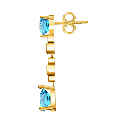 3.00 Carat Blue-topaz & Diamond Dangle Earrings For Women In 10K Solid Rose White & Yellow Gold