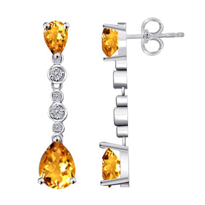 3.00 Carat Pear Shape Citrine & Diamond Dangle Earrings For Women In 10K Solid Rose White & Yellow Gold