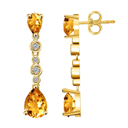 3.00 Carat Pear Shape Citrine & Diamond Dangle Earrings For Women In 10K Solid Rose White & Yellow Gold