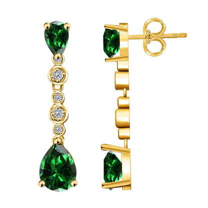 3.00 Carat Pear Shape Emerald & Diamond Dangle Earrings For Women In 10K Solid Rose White & Yellow Gold