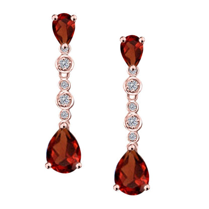 3.00 Carat Pear Shape Garnet & Diamond Dangle Earrings For Women In 10K Solid Rose White & Yellow Gold