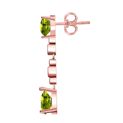 3.00 Carat Pear Shape Peridot White Diamond Dangle Earrings For Women In 10K Solid Rose White & Yellow Gold Mauli Jewels