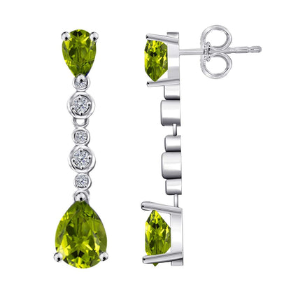 3.00 Carat Pear Shape Peridot White Diamond Dangle Earrings For Women In 10K Solid Rose White & Yellow Gold Mauli Jewels