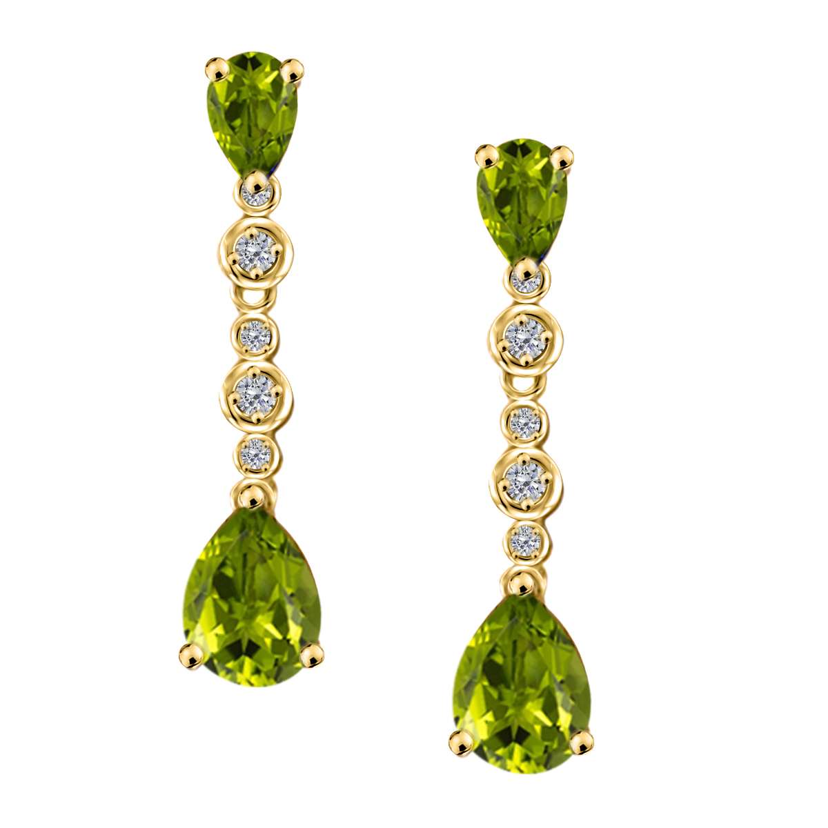 3.00 Carat Pear Shape Peridot White Diamond Dangle Earrings For Women In 10K Solid Rose White & Yellow Gold