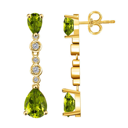 3.00 Carat Pear Shape Peridot White Diamond Dangle Earrings For Women In 10K Solid Rose White & Yellow Gold