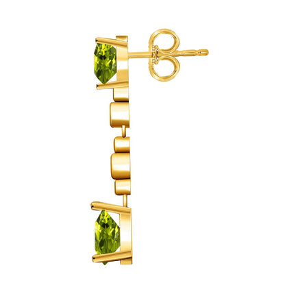 3.00 Carat Pear Shape Peridot White Diamond Dangle Earrings For Women In 10K Solid Rose White & Yellow Gold