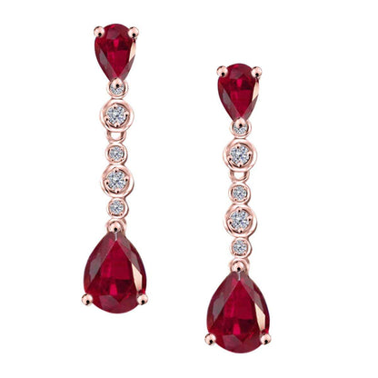 3.00 Carat Ruby & Diamond Dangle Earrings For Women In 10K Solid Rose White & Yellow Gold