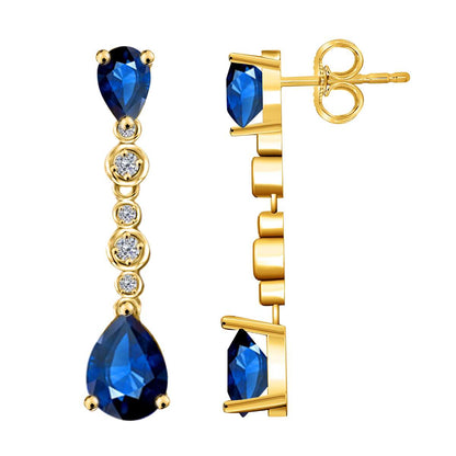 3.00 Carat Sapphire & Diamond Dangle Earrings For Women In 10K Solid Rose White & Yellow Gold