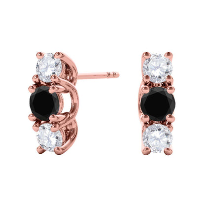 Maulijewels 1.10 cttw Natural White and Black Diamond Stud Earrings For Women In 10K Rose Yellow White Gold