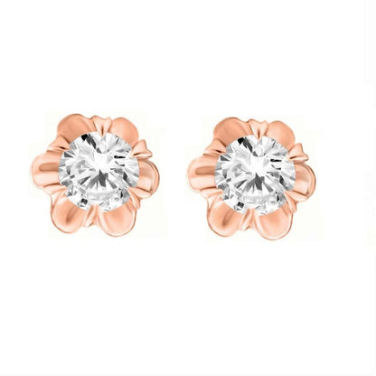 14K White Rose & Yellow Gold 0.50 Carat Natural Diamond Stud Earrings For Women With Secure Push Back