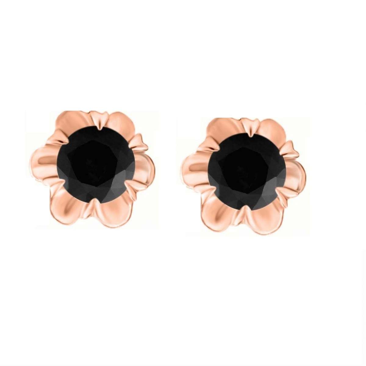 0.50 Carat Black Natural Diamond 14K Rose White & Yellow Gold Stud Earrings For Women With Secure Push Back