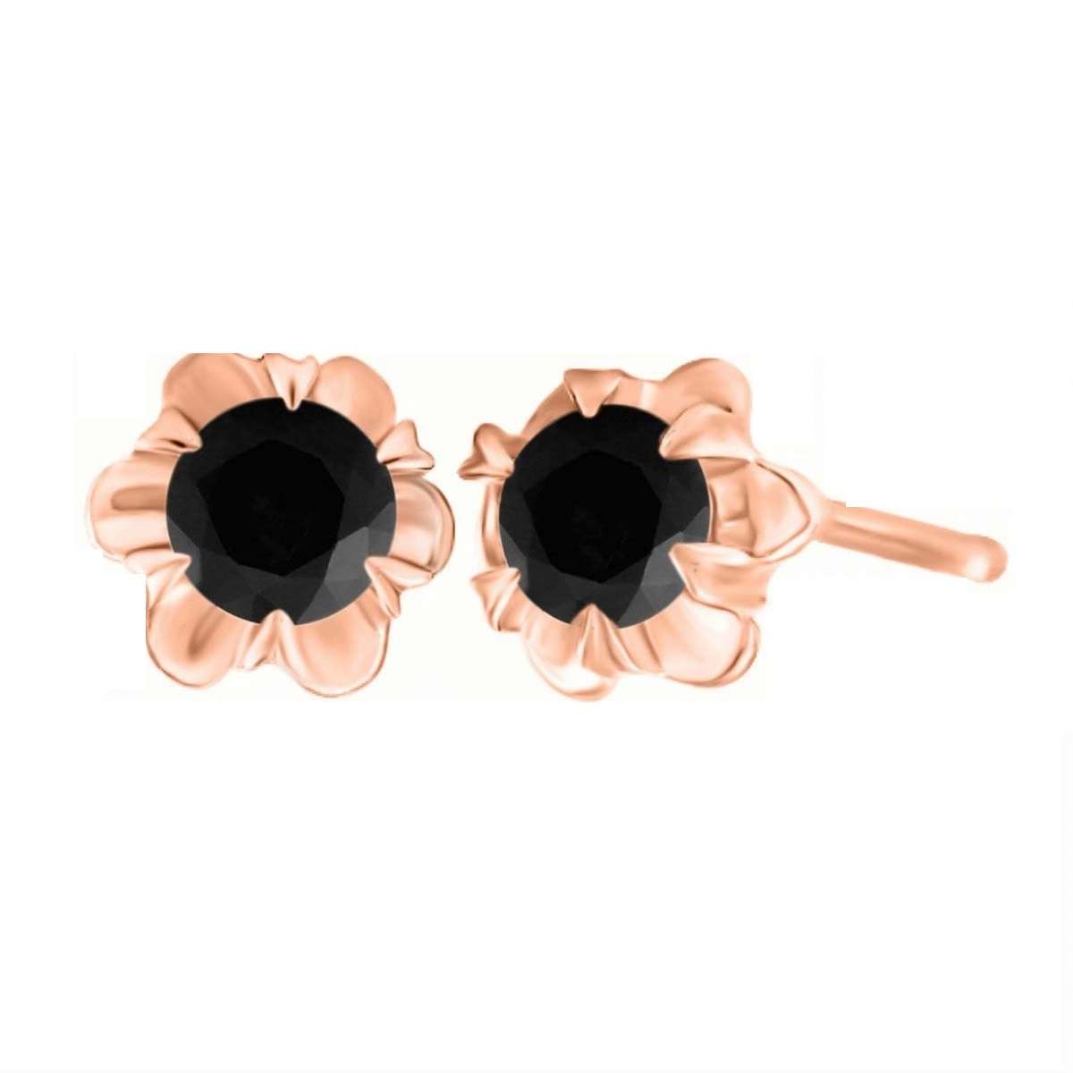 0.50 Carat Black Natural Diamond 14K Rose White & Yellow Gold Stud Earrings For Women With Secure Push Back