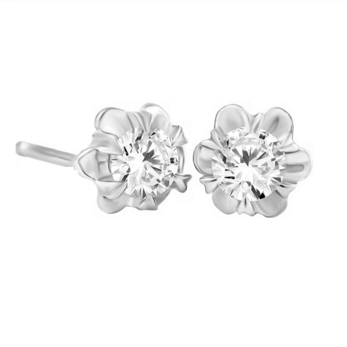 14K White Rose & Yellow Gold 0.50 Carat Natural Diamond Stud Earrings For Women With Secure Push Back