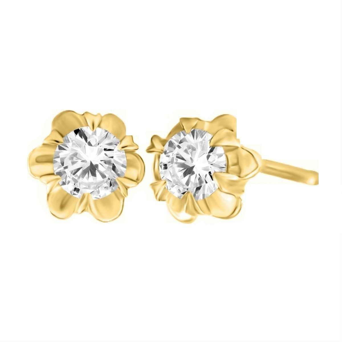 14K White Rose & Yellow Gold 0.50 Carat Natural Diamond Stud Earrings For Women With Secure Push Back