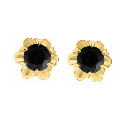 0.50 Carat Black Natural Diamond 14K Rose White & Yellow Gold Stud Earrings For Women With Secure Push Back