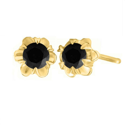 0.50 Carat Black Natural Diamond 14K Rose White & Yellow Gold Stud Earrings For Women With Secure Push Back