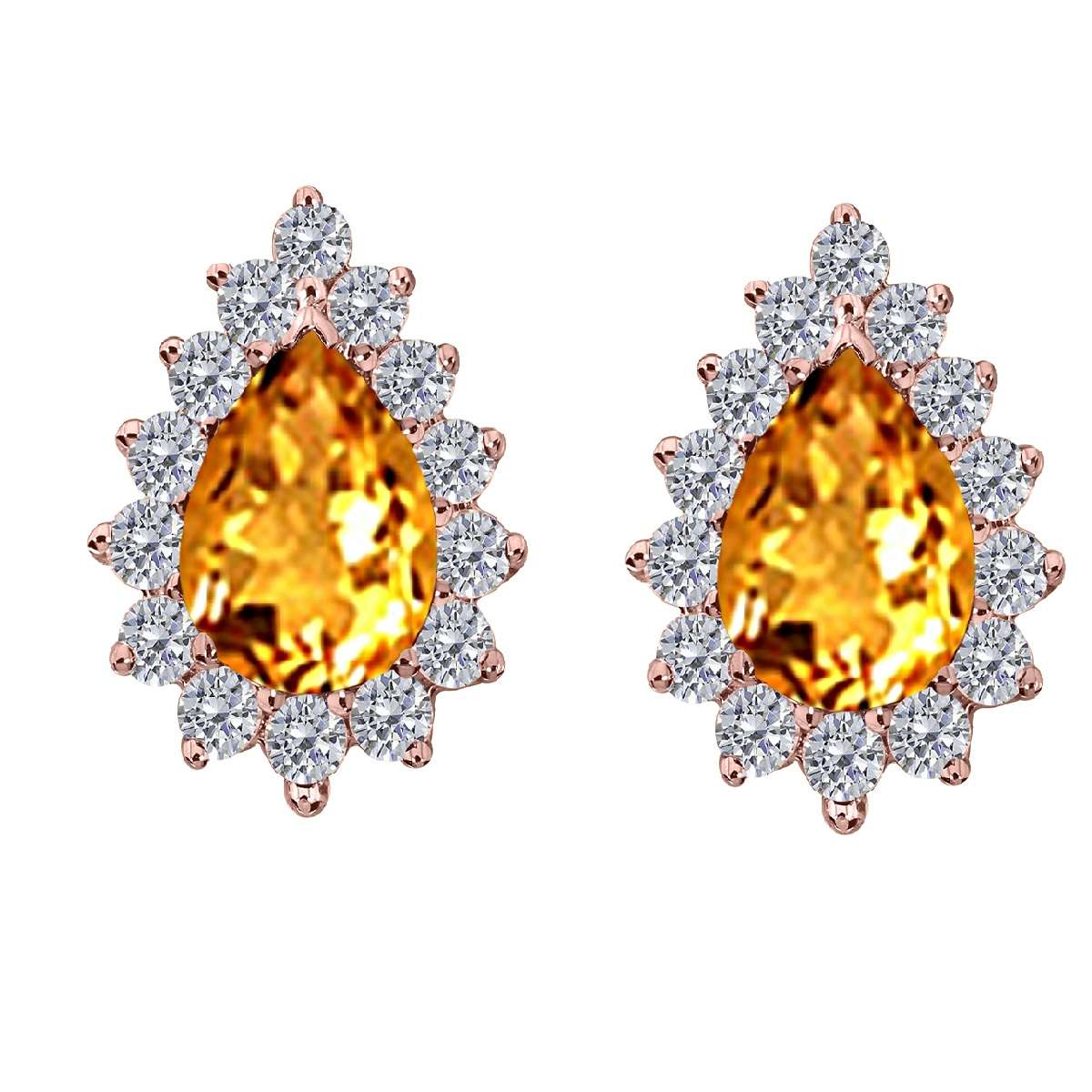 1.75 Carat Pear Shape Citrine And Diamond Earrings For Women In 10K Solid Rose White & Yellow Gold