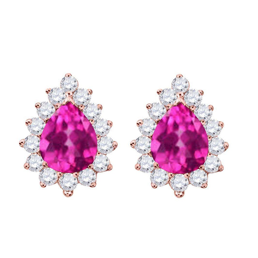 1.75 Carat Pink Topaz And Round White Diamond Stud Earrings For Women In 10K Rose White & Yellow Gold