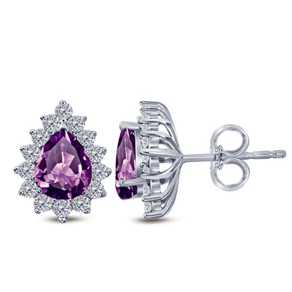 1.75 Carat Pear Shape Amethyst & Diamond Stud Earrings For Women In 10K Solid Rose White & Yellow Gold