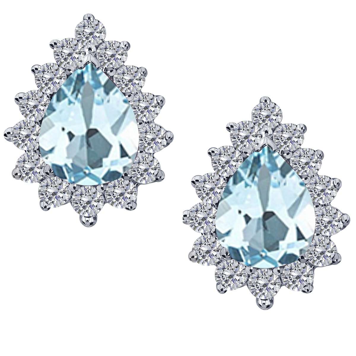 1.75 Carat Pear Shape Aquamarine & Diamond Stud Earrings For Women In 10K Solid Rose White & Yellow Gold