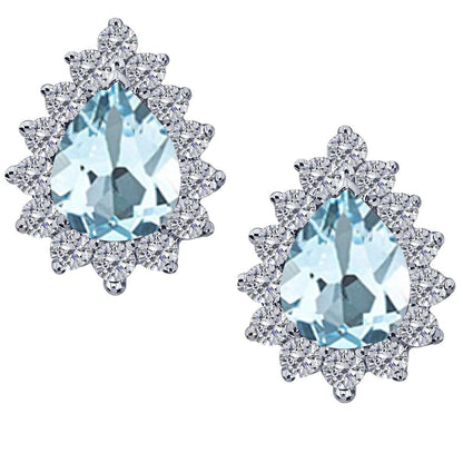 1.75 Carat Pear Shape Aquamarine & Diamond Stud Earrings For Women In 10K Solid Rose White & Yellow Gold