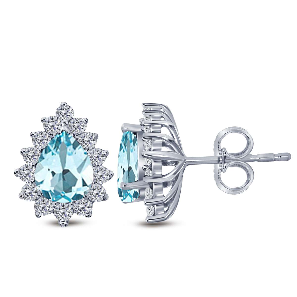 1.75 Carat Pear Shape Aquamarine & Diamond Stud Earrings For Women In 10K Solid Rose White & Yellow Gold