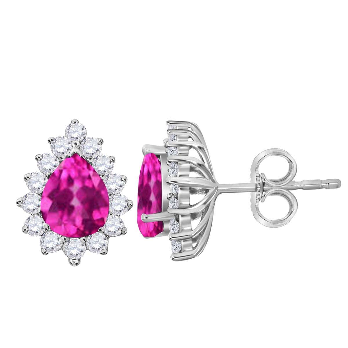 1.75 Carat Pink Topaz And Round White Diamond Stud Earrings For Women In 10K Rose White & Yellow Gold