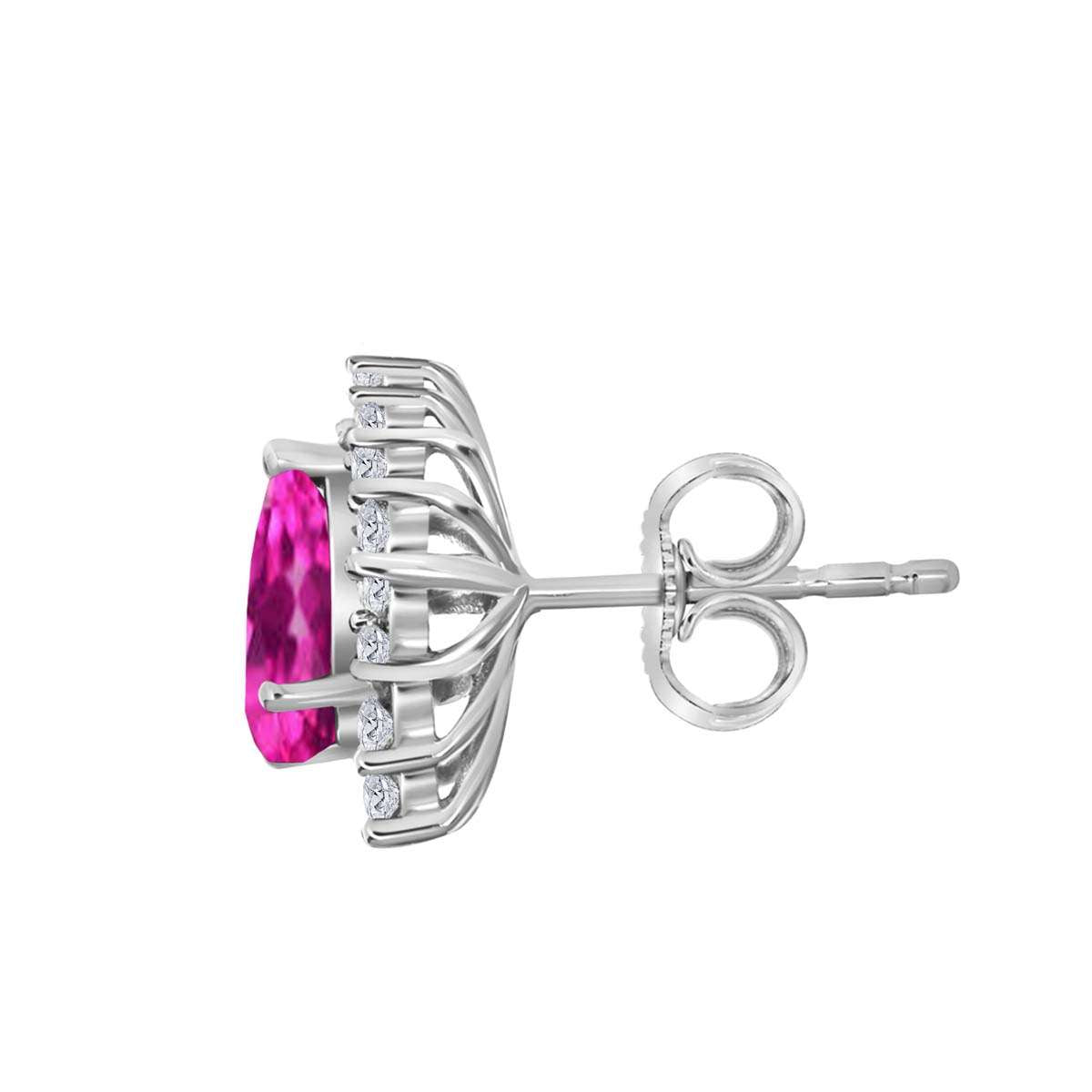 1.75 Carat Pink Topaz And Round White Diamond Stud Earrings For Women In 10K Rose White & Yellow Gold