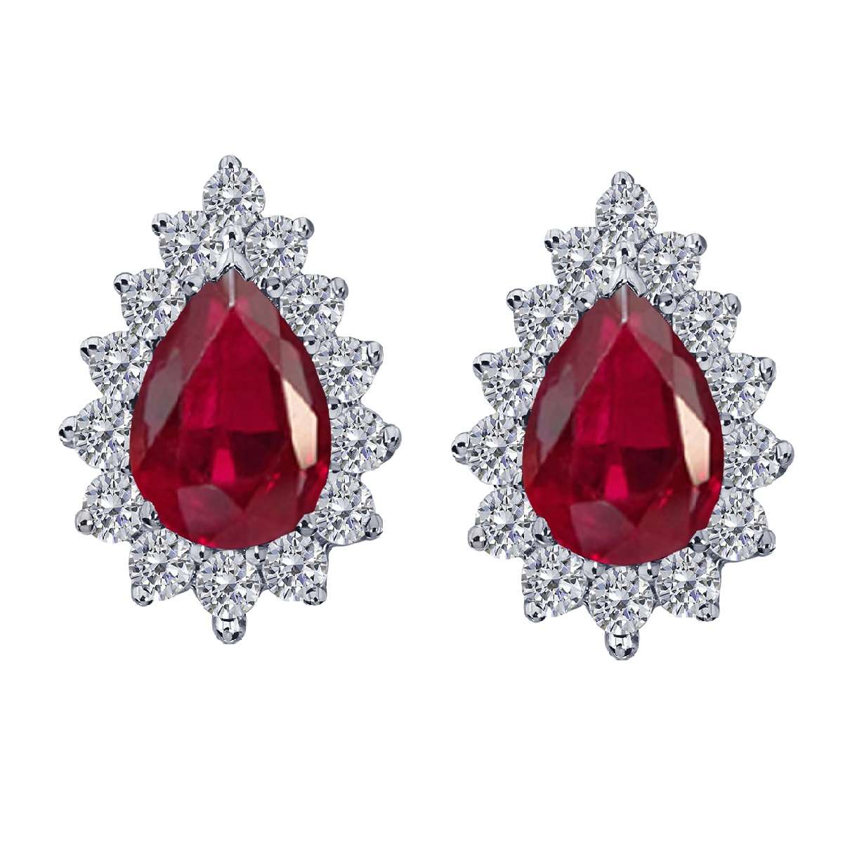 1.75 Carat Diamond And Pear Shape Ruby Stud Earrings For Women In 10K Solid Rose White & Yellow Gold