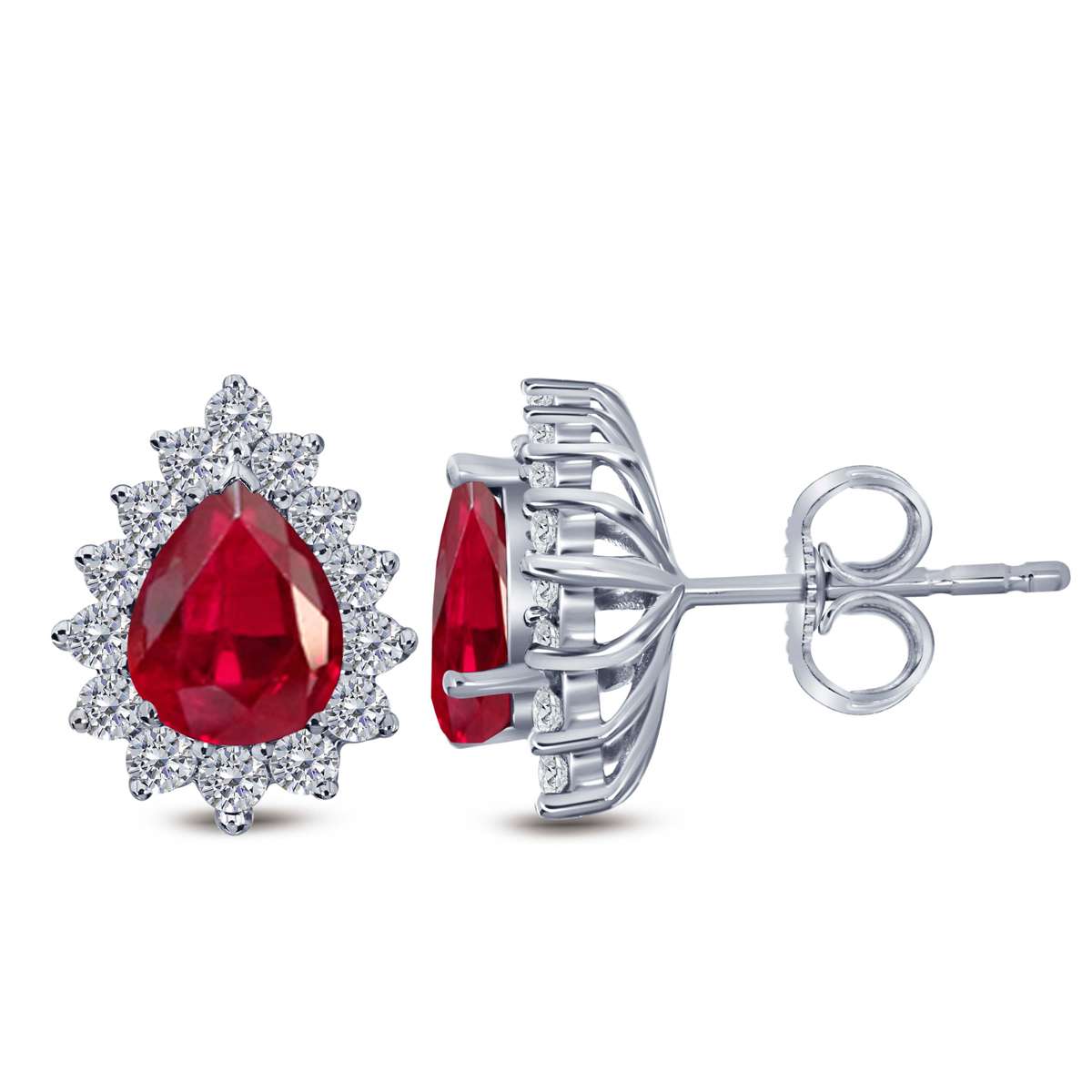 1.75 Carat Diamond And Pear Shape Ruby Stud Earrings For Women In 10K Solid Rose White & Yellow Gold