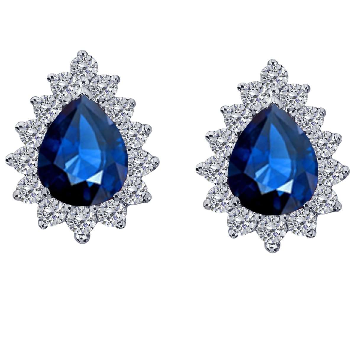 1.75 Carat Pear Shape Sapphire & Diamond Stud Earrings For Women In 10K Solid Rose White & Yellow Gold