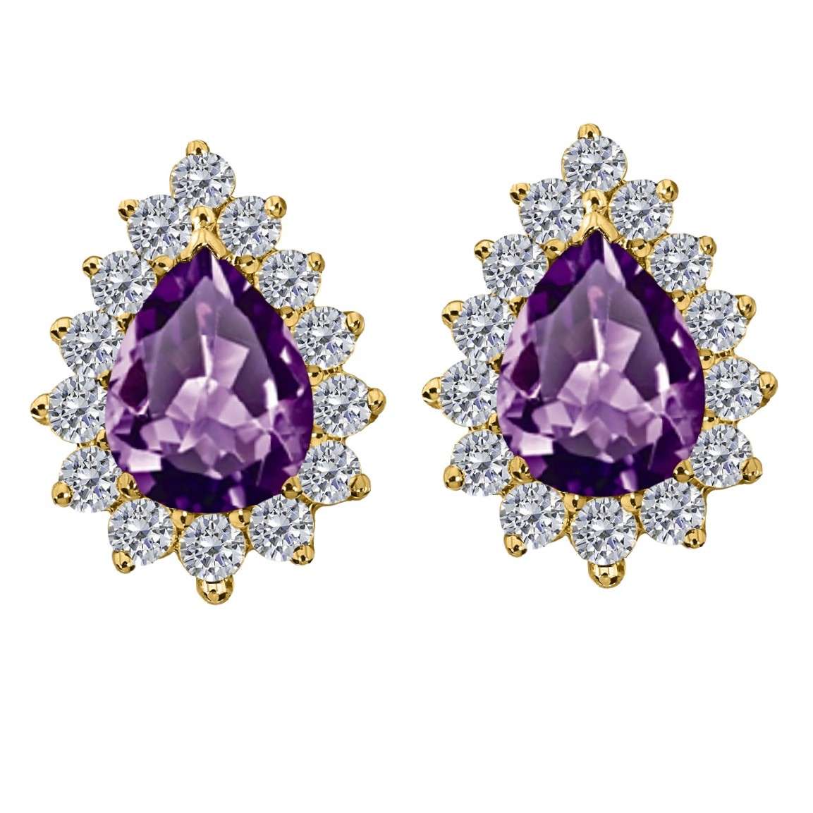 1.75 Carat Pear Shape Amethyst & Diamond Stud Earrings For Women In 10K Solid Rose White & Yellow Gold