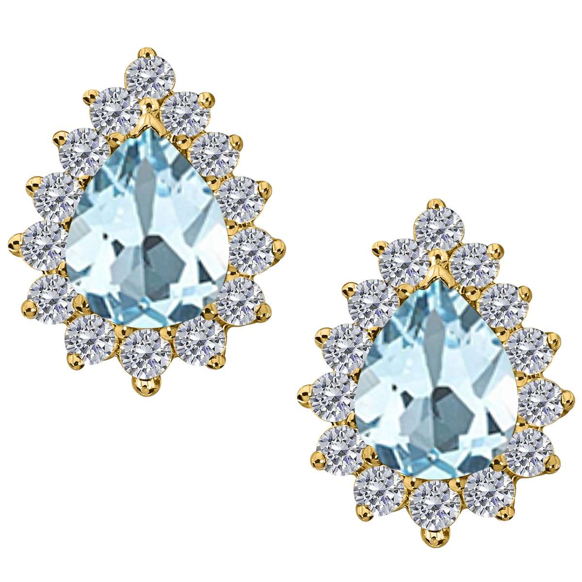 1.75 Carat Pear Shape Aquamarine & Diamond Stud Earrings For Women In 10K Solid Rose White & Yellow Gold