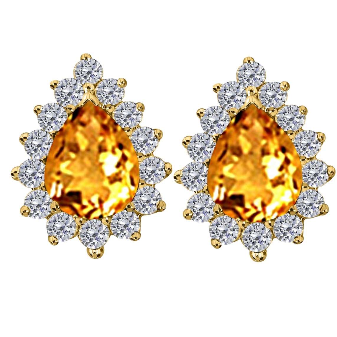 1.75 Carat Pear Shape Citrine And Diamond Earrings For Women In 10K Solid Rose White & Yellow Gold