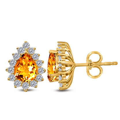 1.75 Carat Pear Shape Citrine And Diamond Earrings For Women In 10K Solid Rose White & Yellow Gold