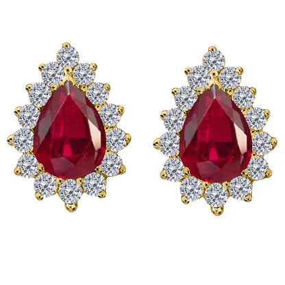 1.75 Carat Diamond And Pear Shape Ruby Stud Earrings For Women In 10K Solid Rose White & Yellow Gold