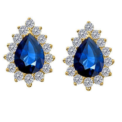 1.75 Carat Pear Shape Sapphire & Diamond Stud Earrings For Women In 10K Solid Rose White & Yellow Gold