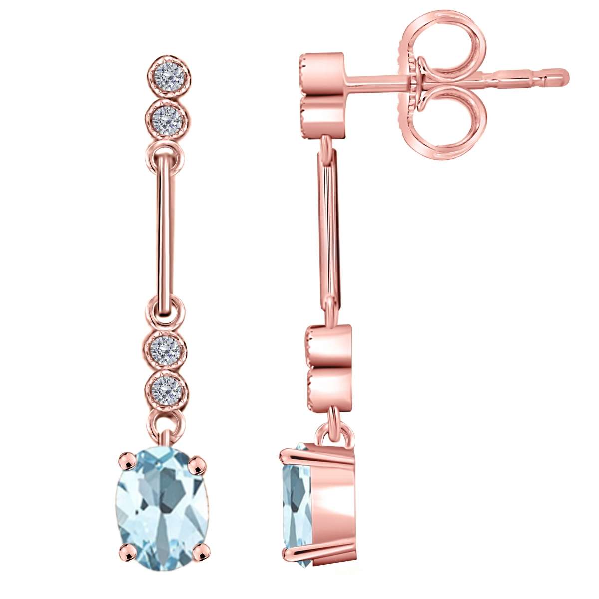 2.60 Carat Oval Shape Aquamarine And Diamond Dangle Earrings In 10K Solid Rose White & Yellow Gold