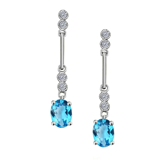 2.60 Carat Blue Topaz & White Diamond Dangle Gemstone Earrings For Women In 10K White Gold / Yellow Gold