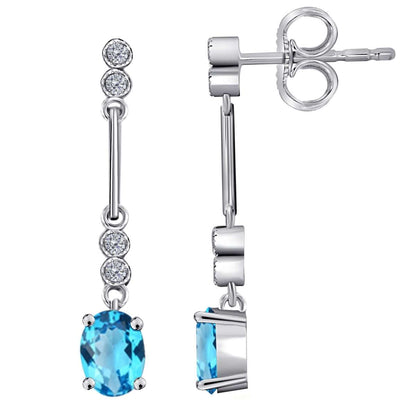 2.60 Carat Blue Topaz & White Diamond Dangle Gemstone Earrings For Women In 10K White Gold / Yellow Gold