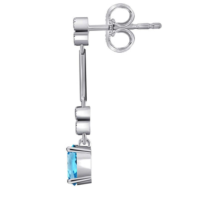 2.60 Carat Blue Topaz & White Diamond Dangle Gemstone Earrings For Women In 10K White Gold / Yellow Gold