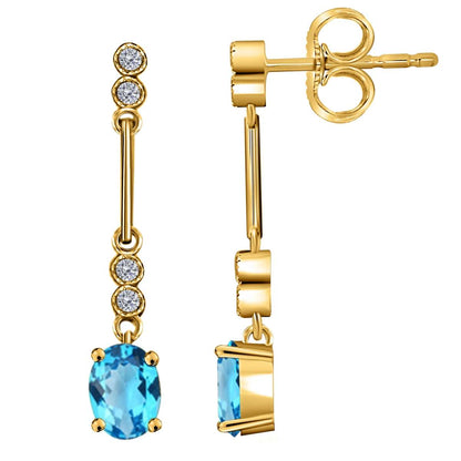 2.60 Carat Blue Topaz & White Diamond Dangle Gemstone Earrings For Women In 10K White Gold / Yellow Gold