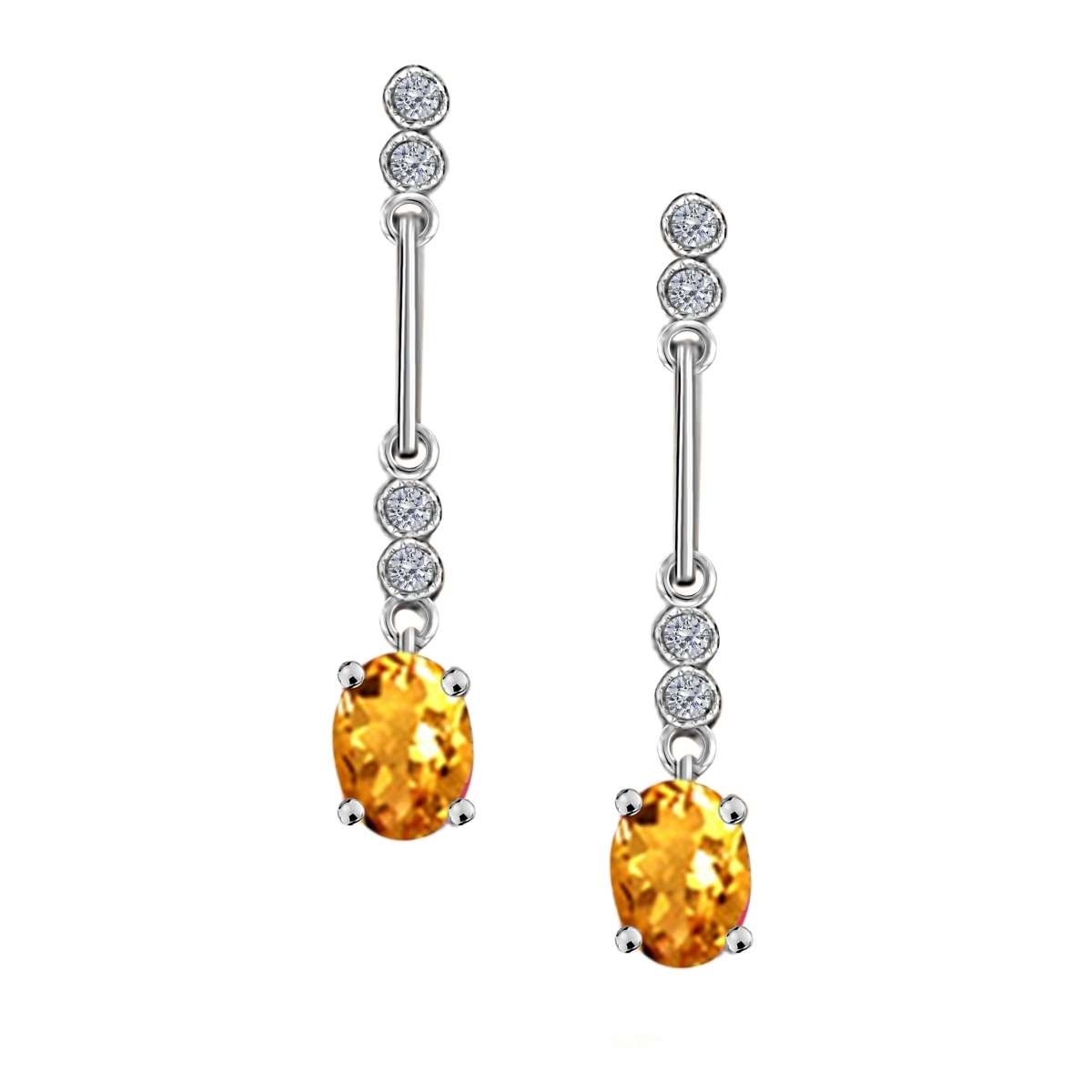 2.60 Carat Oval Citrine And White Diamond Gemstone Dangle Earrings For Women In 10K White Gold / Yellow Gold