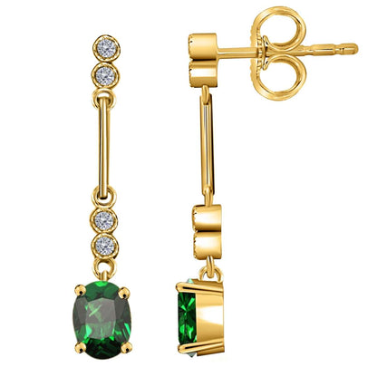 Emerald And White Diamond 2.60 Carat Gemstone Dangle Earrings for Women In 10K Yellow & White Gold