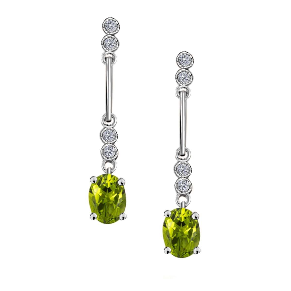 2.60 Carat Oval Peridot And White Diamond Gemstone Dangle Earrings For Women In 10K White Gold / Yellow Gold