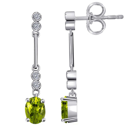 2.60 Carat Oval Peridot And White Diamond Gemstone Dangle Earrings For Women In 10K White Gold / Yellow Gold