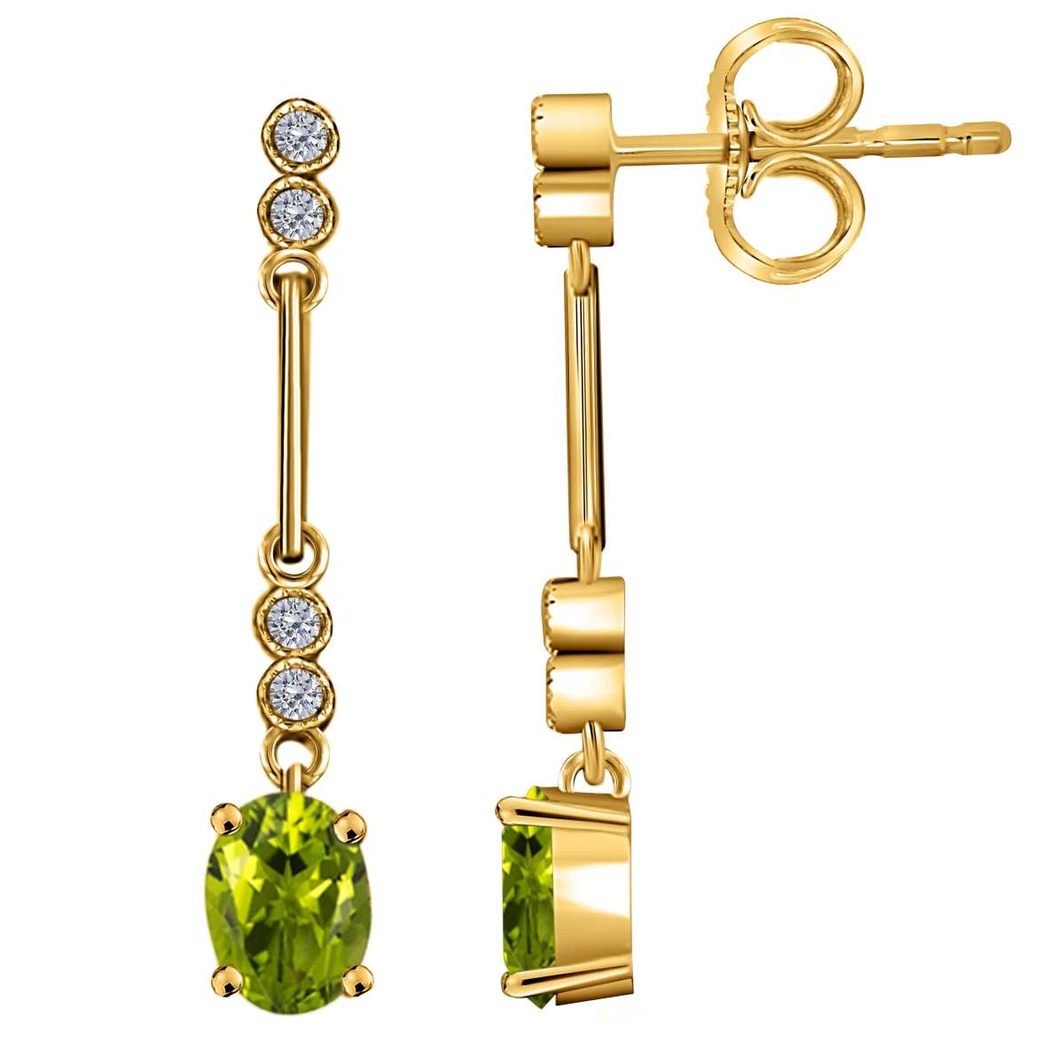 2.60 Carat Oval Peridot And White Diamond Gemstone Dangle Earrings For Women In 10K White Gold / Yellow Gold