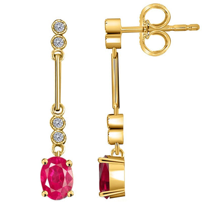 2.60 Carat Oval Ruby And White Diamond Gemstone Dangle Earrings For Women In 10K White & Yellow Gold